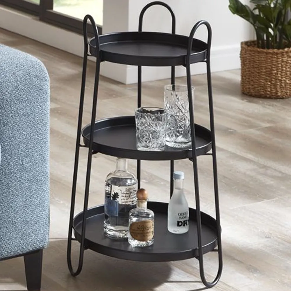 Almaty End Table with 3 Shelves - Black, Metal