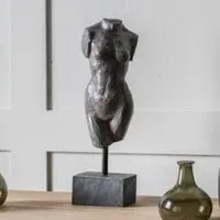 Almont Female Sculpture with Stone Base - Grey, Polyresin