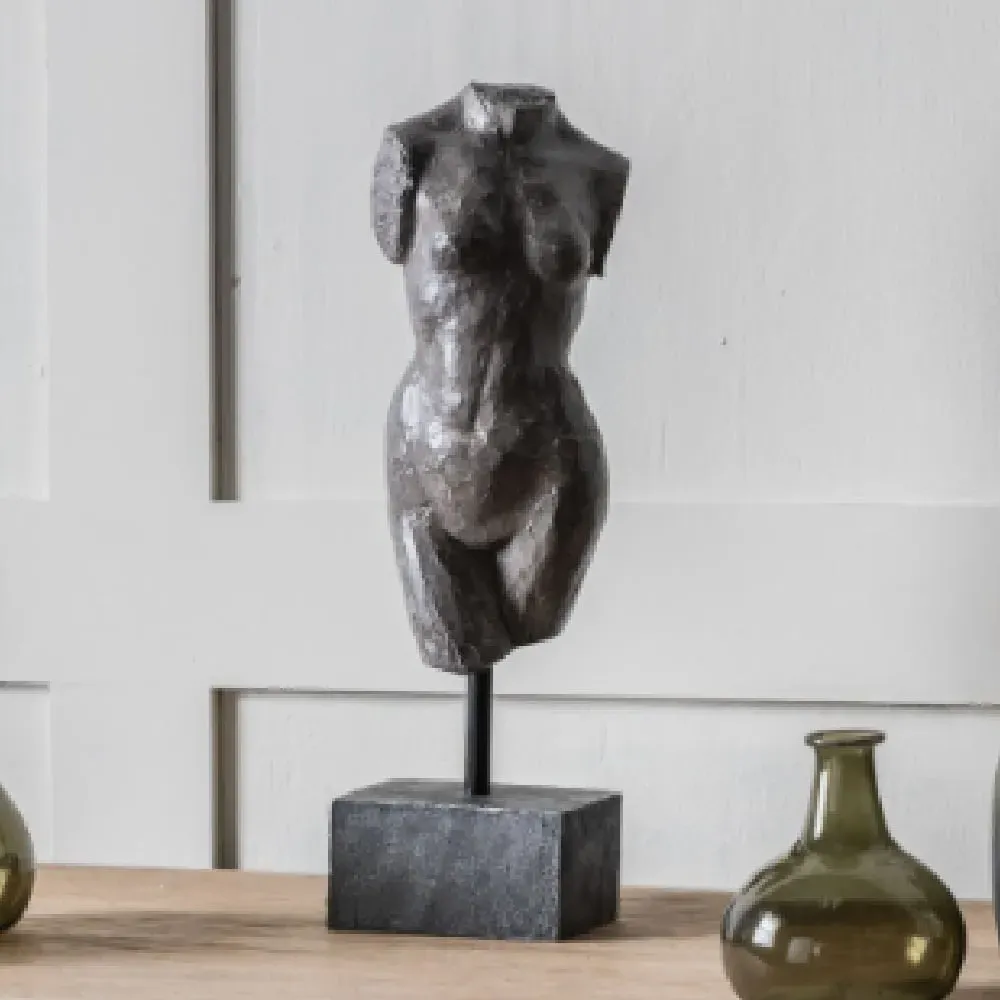 Almont Female Sculpture with Stone Base - Grey, Polyresin