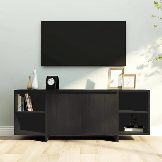 Aloha TV Stand with 2 Doors - Black, Engineered Wood
