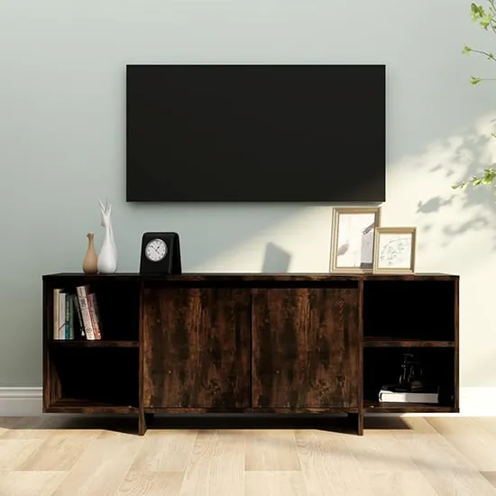 Aloha TV Stand with 2 Doors - Smoked Oak, Engineered Wood