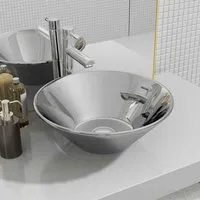 Alpharetta Round Countertop Basin Without Waste - Silver, Ceramic alternate view