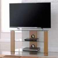 Alpine Corner TV Stand with 2 Glass Shelves - Oak alternate view
