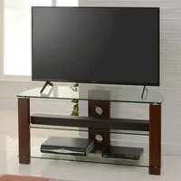 Alpine Corner TV Stand with 2 Glass Shelves - Walnut, Wood alternate view