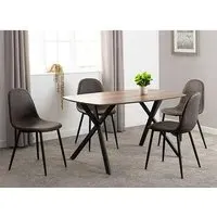 Alsip Dining Set with 4 Chairs - Medium Oak, Brown Fabric