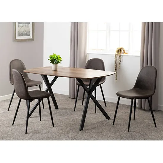 Alsip Dining Set with 4 Chairs - Medium Oak, Brown Fabric