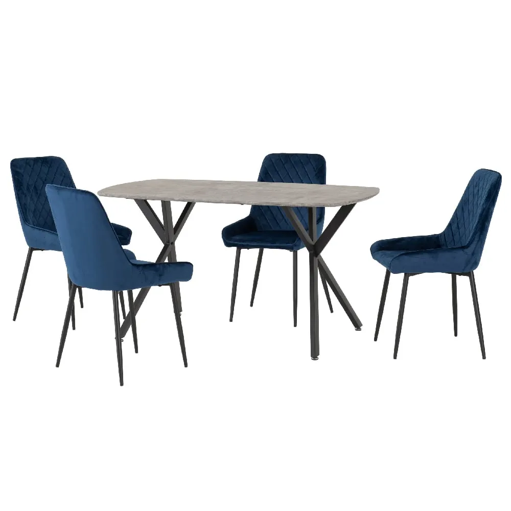 Alsip Dining Table with 4 Chairs - Blue, Concrete Effect image