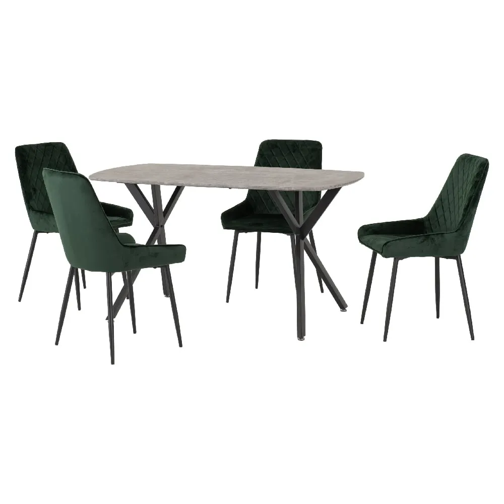 Alsip Dining Table with 4 Chairs - Green, Concrete Effect