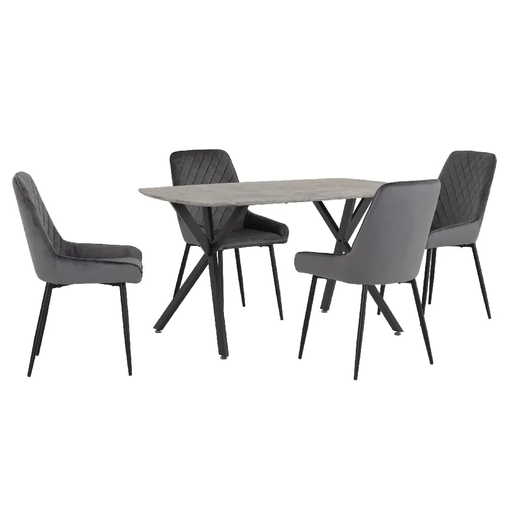 Alsip Dining Table with 4 Chairs - Grey, Concrete Effect