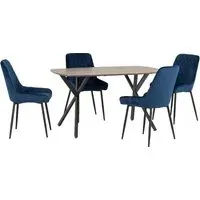 Alsip Oak Dining Table with 4 Chairs - Blue, Oak