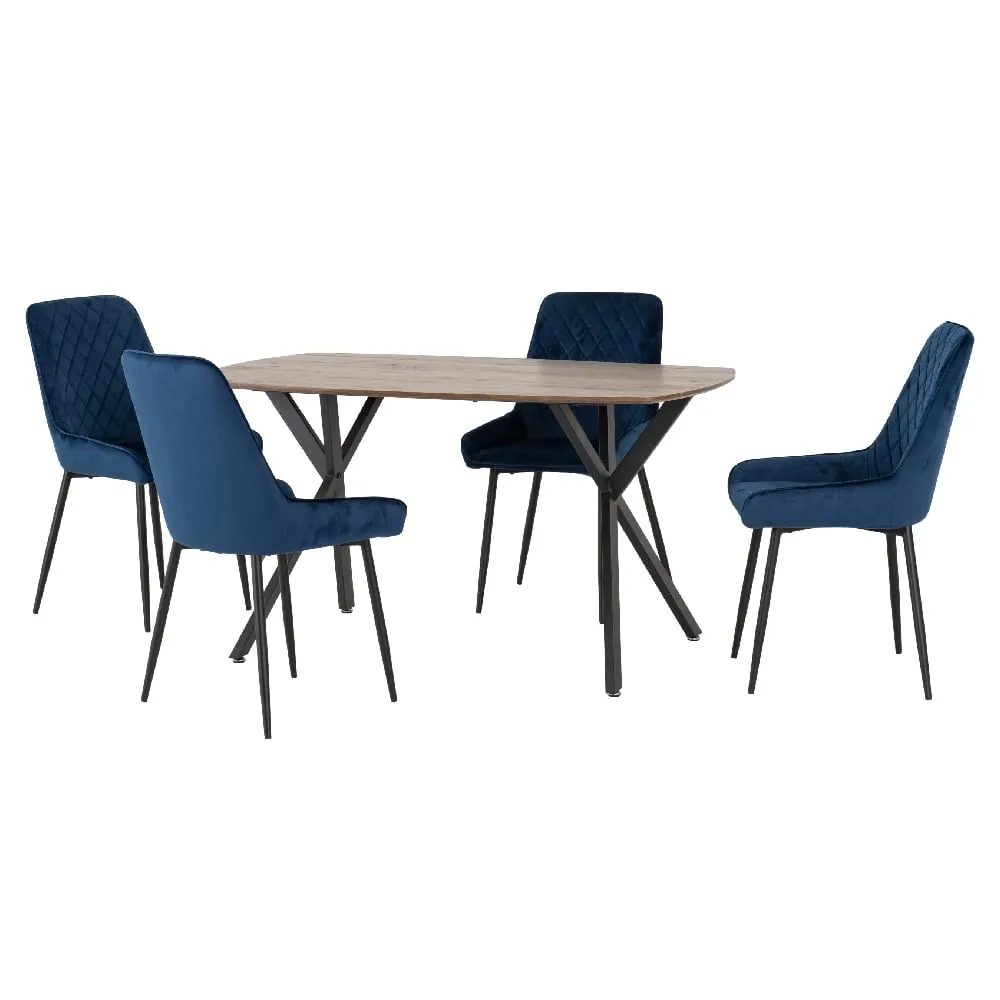 Alsip Oak Dining Table with 4 Chairs - Blue, Oak