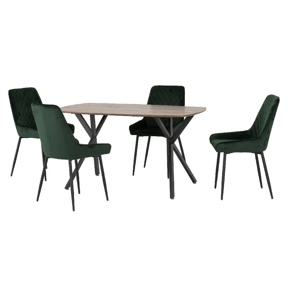 Alsip Oak Dining Table with 4 Chairs - Green, Oak