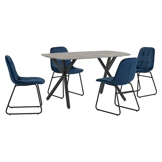 Alsip Rectangular Dining Set with 4 Chairs - Blue, Concrete image