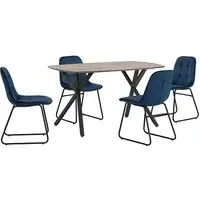 Alsip Rectangular Dining Set with 4 Chairs - Blue, Oak
