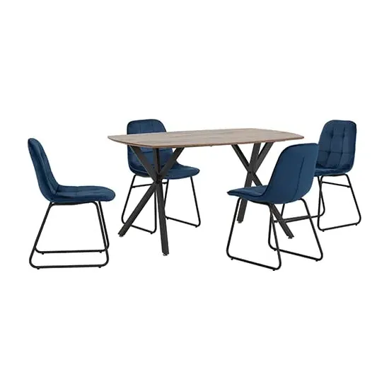 Alsip Rectangular Dining Set with 4 Chairs - Blue, Oak
