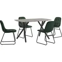 Alsip Rectangular Dining Set with 4 Chairs - Green, Concrete