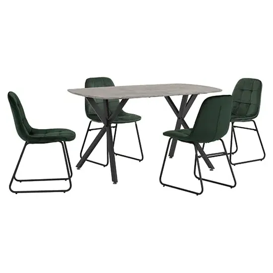 Alsip Rectangular Dining Set with 4 Chairs - Green, Concrete