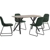 Alsip Rectangular Dining Set with 4 Chairs - Green, Oak