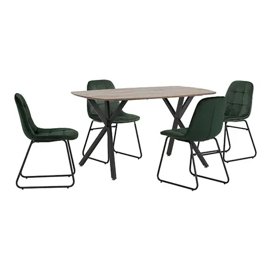 Alsip Rectangular Dining Set with 4 Chairs - Green, Oak