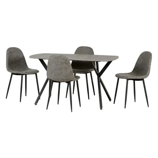 Alsip Rectangular Dining Set with 4 Chairs - Grey, Concrete