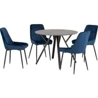 Alsip Round Dining Table with 4 Avah Chairs - Blue, Concrete