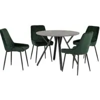 Alsip Round Dining Table with 4 Avah Chairs - Green, Concrete