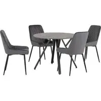 Alsip Round Dining Table with 4 Avah Chairs - Grey, Concrete