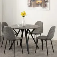 Alsip Round Dining Table with 4 Chairs - Grey, Concrete