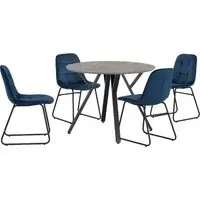 Alsip Round Dining Table with 4 Lyster Chairs - Blue, Concrete