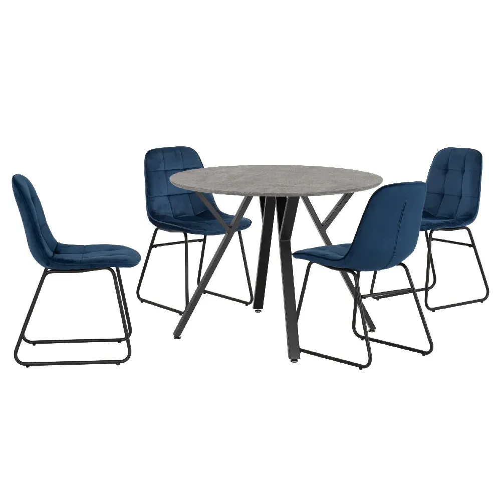 Alsip Round Dining Table with 4 Lyster Chairs - Blue, Concrete