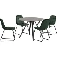Alsip Round Dining Table with 4 Lyster Chairs - Green, Concrete