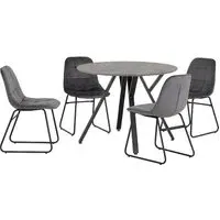Alsip Round Dining Table with 4 Lyster Chairs - Grey, Concrete