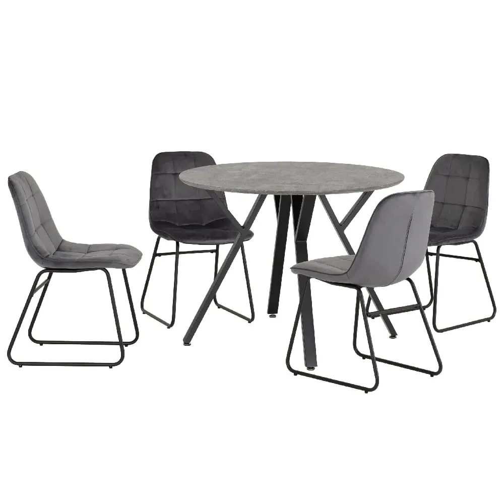 Alsip Round Dining Table with 4 Lyster Chairs - Grey, Concrete