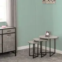 Alsip Round Nest of 3 Tables - Concrete Effect, Wood
