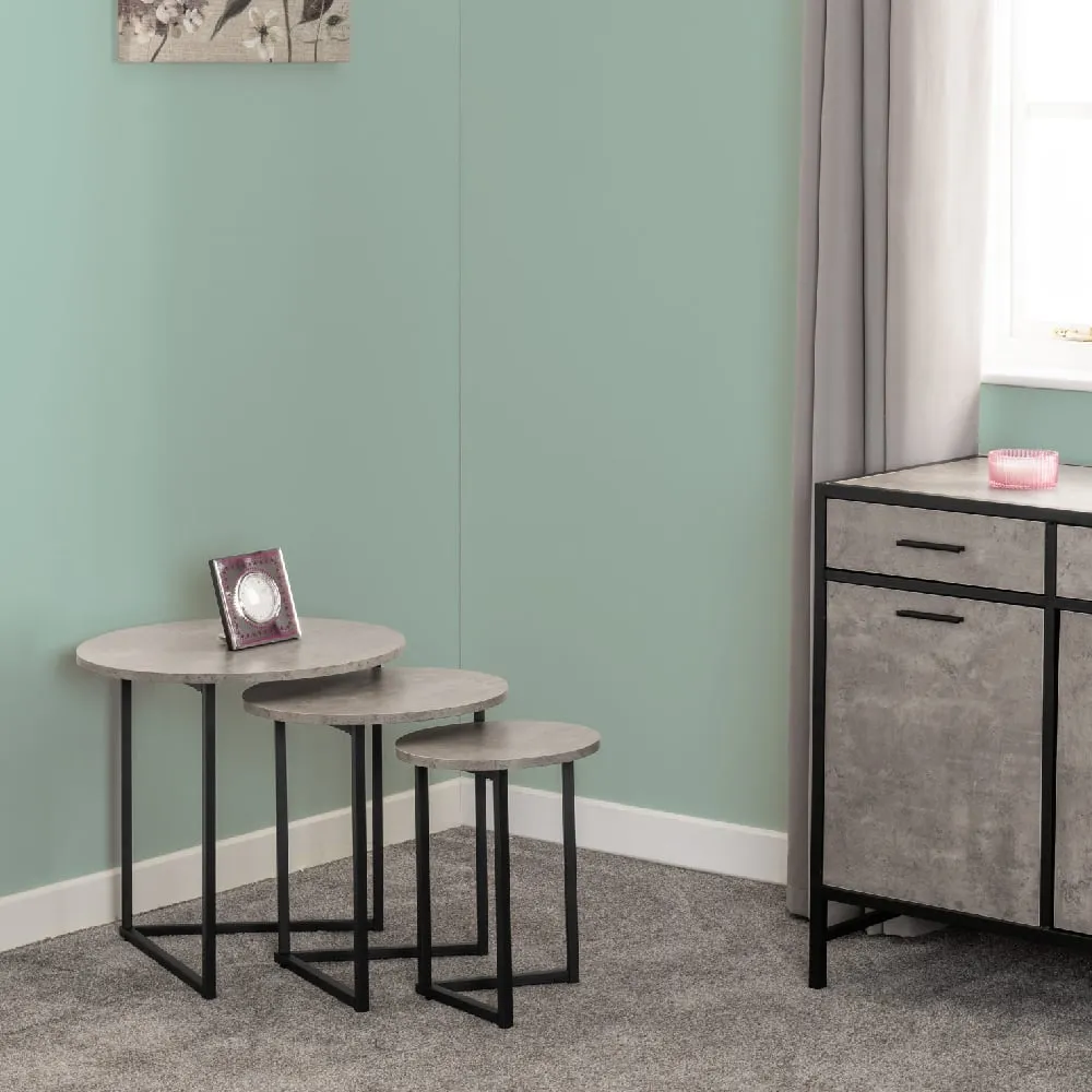 Alsip Round Nest of 3 Tables - Concrete Effect, Wood image