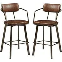 Alstan Bar Stools In Pair - Brown, Faux Leather