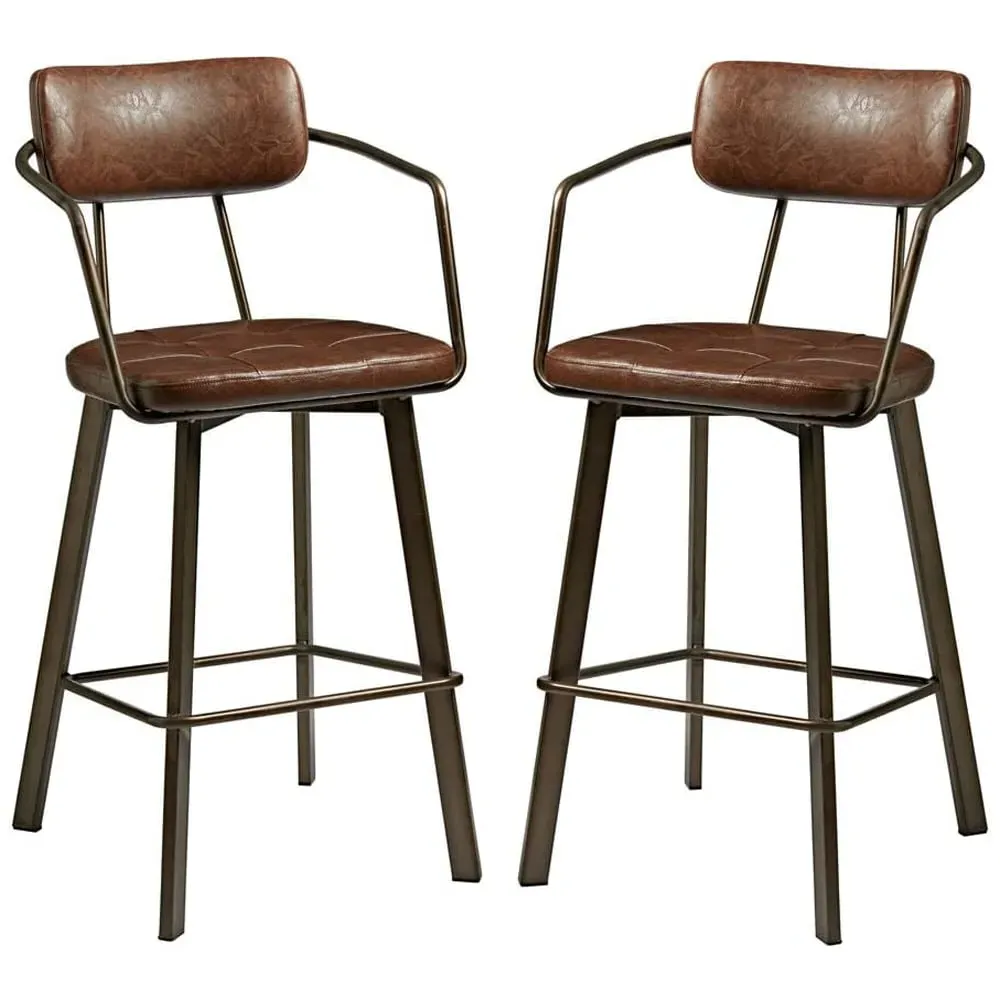 Alstan Bar Stools In Pair - Brown, Faux Leather image