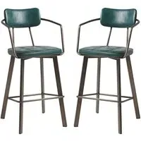 Alstan Bar Stools In Pair - Teal, Faux Leather