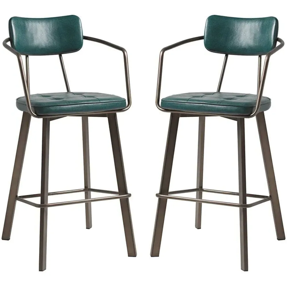 Alstan Bar Stools In Pair - Teal, Faux Leather