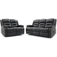Alta 3+2 Seater Electric Recliner Sofa Set - Black, Faux Leather
