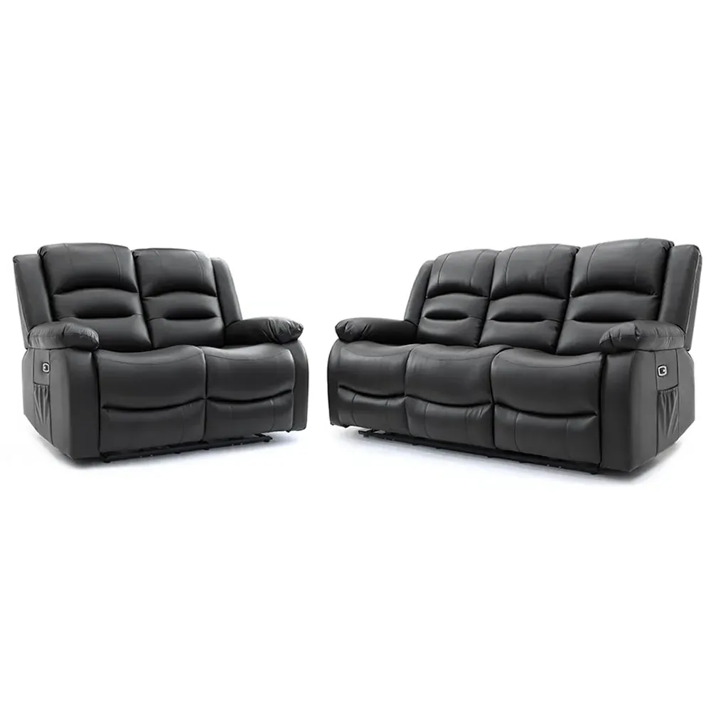 Alta 3+2 Seater Electric Recliner Sofa Set - Black, Faux Leather