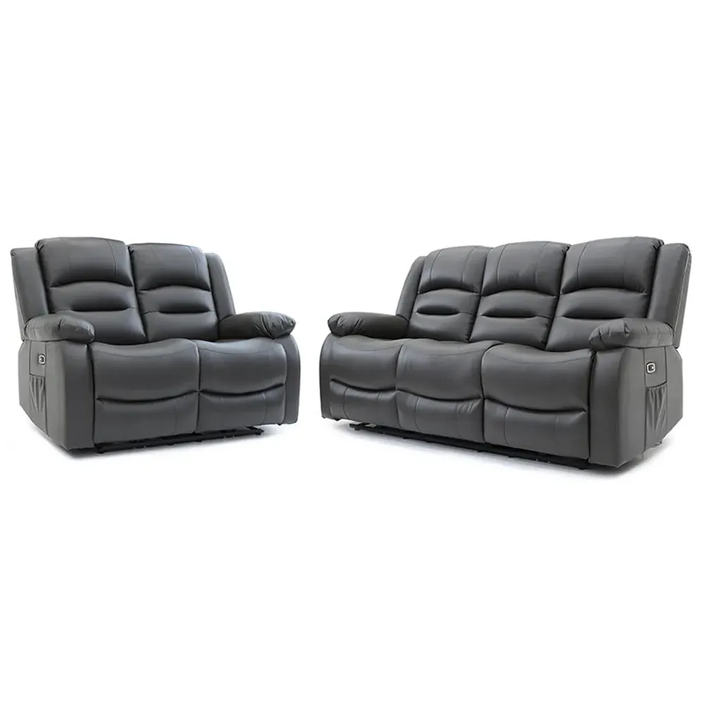 Alta 3+2 Seater Electric Recliner Sofa Set - Grey, Faux Leather