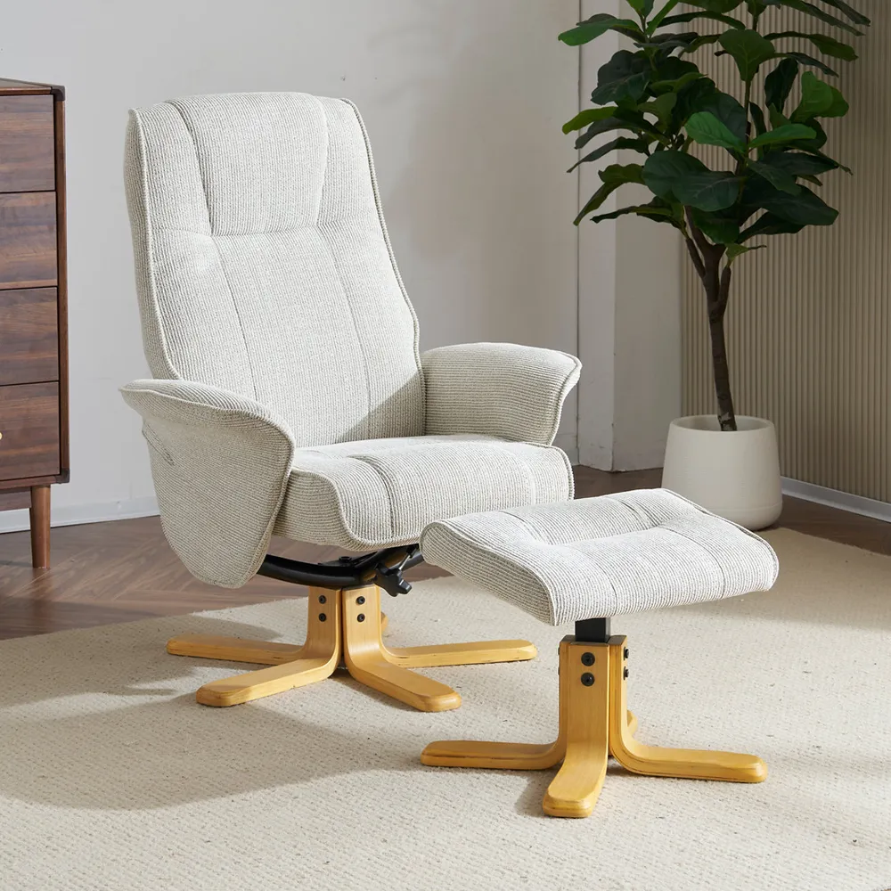 Althar Swivel Recliner Chair with Footstool - Marzipan, Fabric product