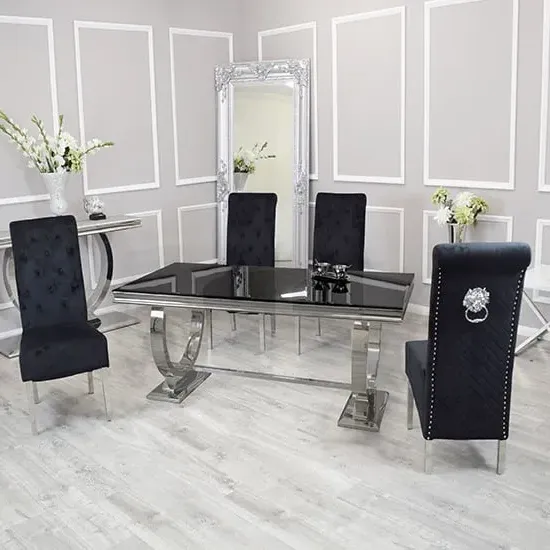 Alto Dining Table with 8 Elmira Chairs - Black, Glass image