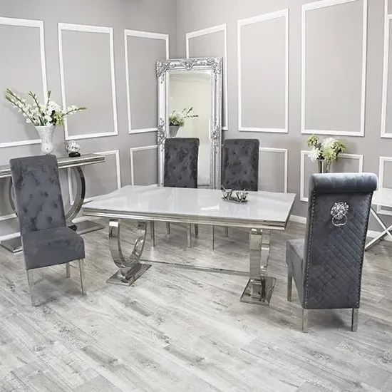 Alto Dining Table with 8 Elmira Chairs - White, Glass