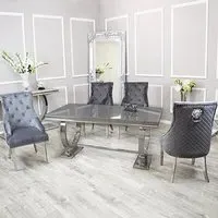 Alto Glass Dining Table with 8 Benton Chairs - Grey, Glass
