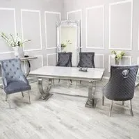 Alto Glass Dining Table with 8 Benton Chairs - White, Glass