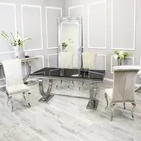 Alto Glass Dining Table with 8 North Chairs - Black, Cream