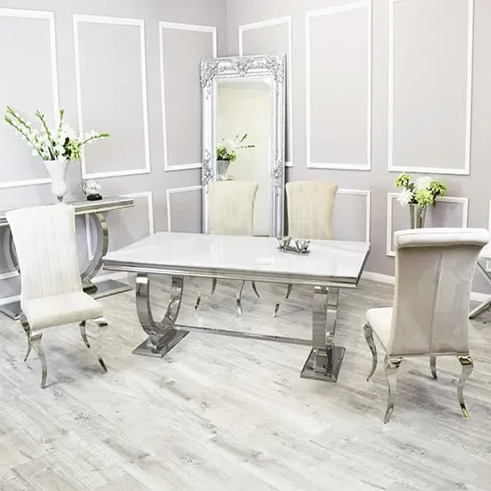 Alto Glass Dining Table with 8 North Chairs - White, Glass