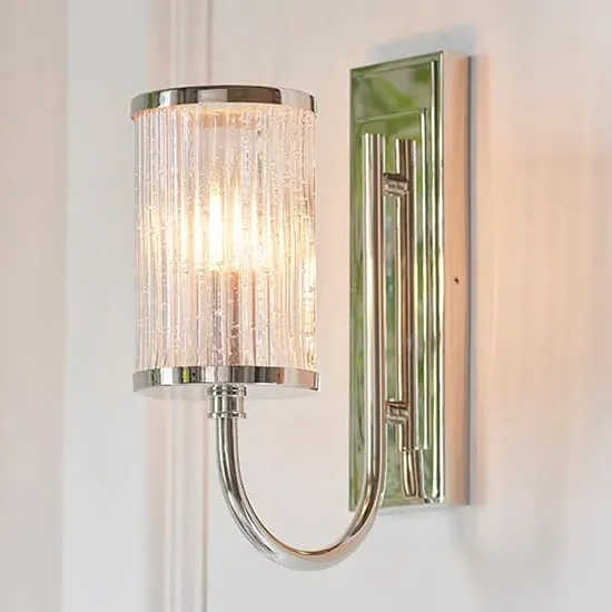 Alto Ribbed Glass Wall Light - Clear, Bright Nickel image